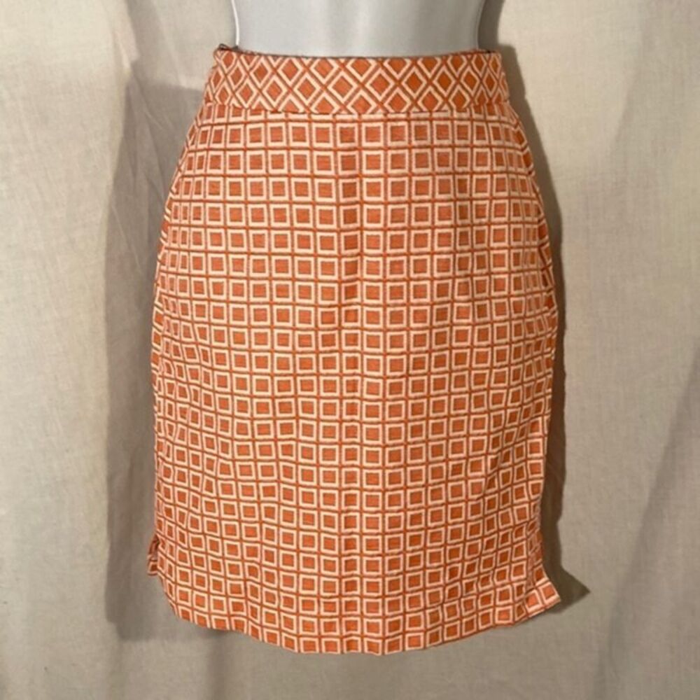 TRINA TURK orange white geometric squares straight skirt 2